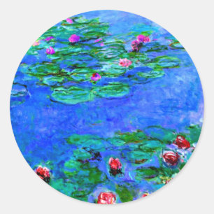 Monet - Water Lilies (red), famous painting, Classic Round Sticker