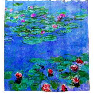 Monet - Water Lilies, Red Shower Curtain