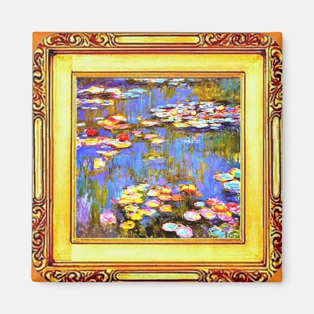 Monet Waterlilies Framed, Fine Art Magnet (Front)