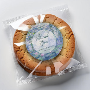 Monet Wedding Floral Water Lilies Thank You Script Classic Round Sticker