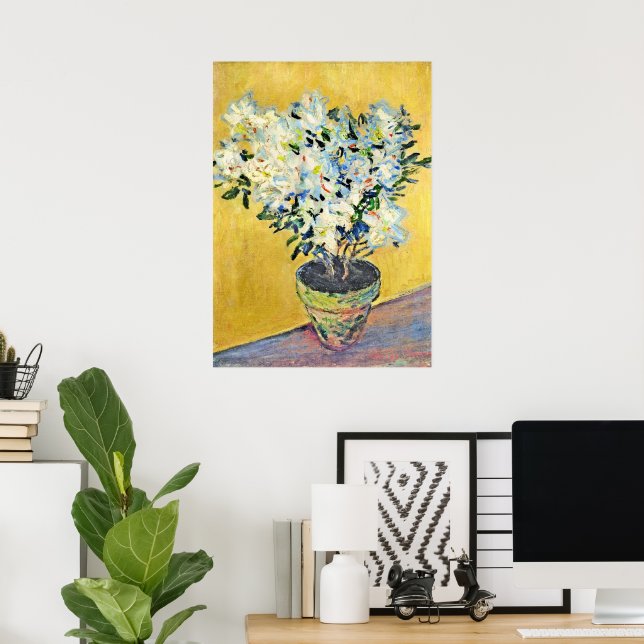 Monet - White Azaleas in a Pot,  Poster (Home Office)