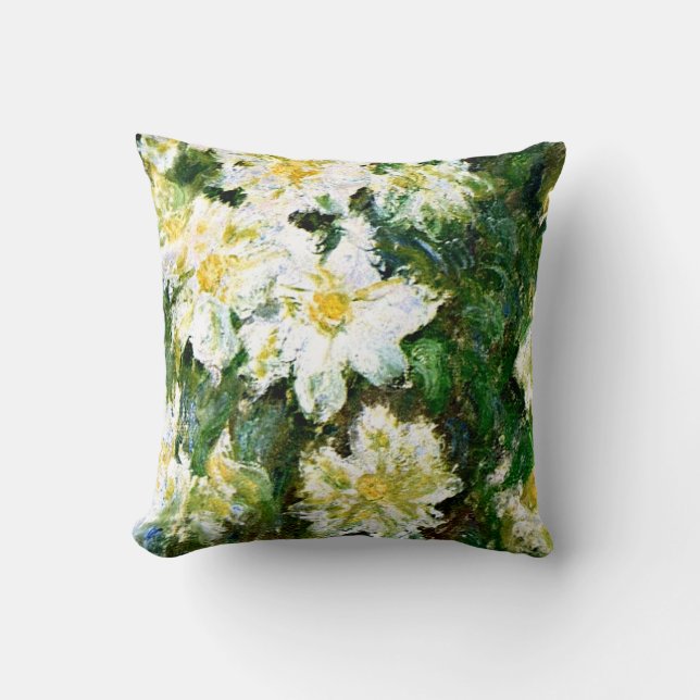 Monet - White Clematis, famous floral painting Cushion (Front)