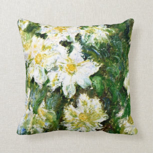 Monet - White Clematis, famous floral painting Cushion