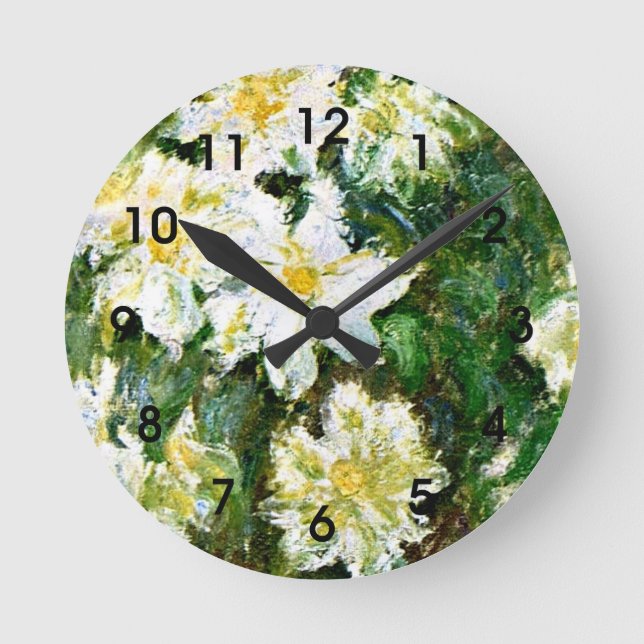 Monet - White Clematis, famous floral painting Round Clock (Front)