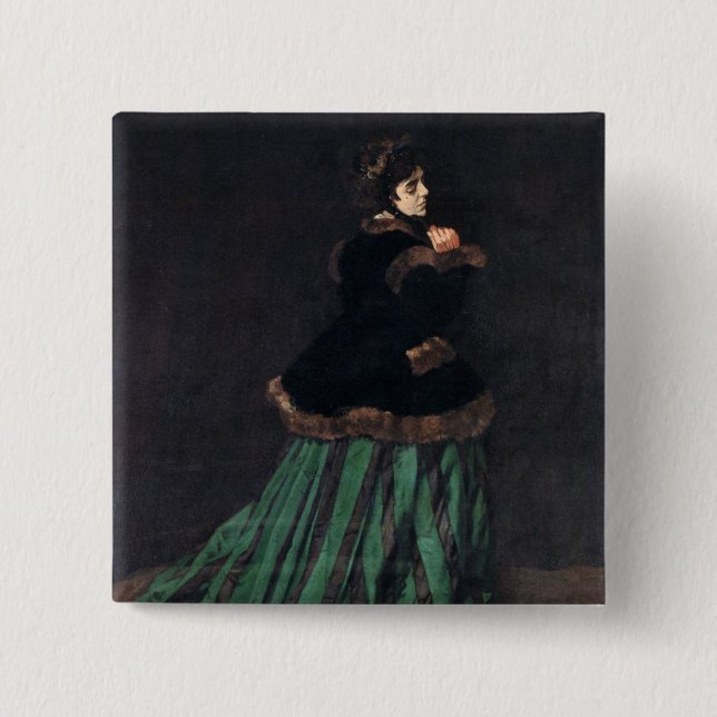 Monet Woman in Green Dress 15 Cm Square Badge (Front)