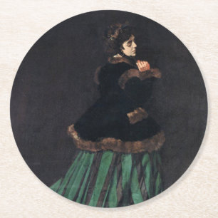 Monet Woman in Green Dress Round Paper Coaster