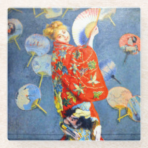 Monet Woman in Japanese Costume Glass Coaster