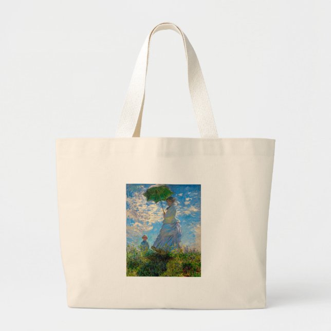 Monet Woman Parasol Impressionism Large Tote Bag (Front)