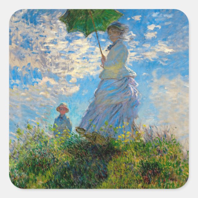 Monet Woman Parasol Impressionism Square Sticker (Front)