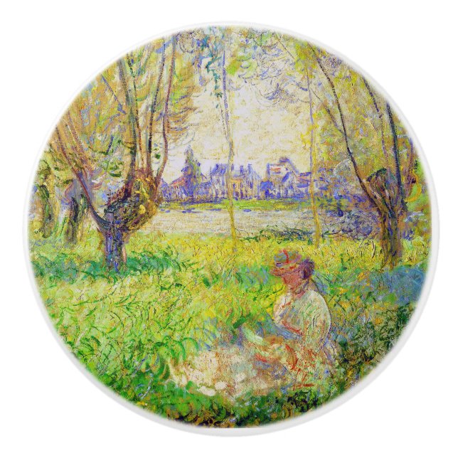 Monet Woman Seated Under The Willows Fine Art Ceramic Knob (Front)