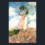 Monet Woman with a Parasol Facing Left Photo Print<br><div class="desc">Photo Print featuring Claude Monet’s wife,  Camille,  holding a green parasol in a beautiful pink field being blown by the wind. A great Monet gift for fans of impressionism and French art.</div>