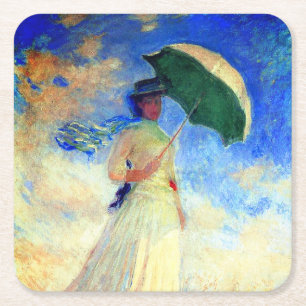 Monet Woman with a Parasol Facing Right Square Paper Coaster