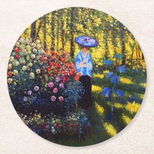 Monet Woman with a Parasol in Garden Round Paper Coaster