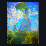 Monet Woman with a Parasol Notebook<br><div class="desc">A notebook featuring Claude Monet’s wife,  Camille,  holding a parasol,  and their son,  Jean,  taking a walk in a vibrant green field being blown by the wind on a summer’s day. A great Monet gift for fans of impressionism and French art.</div>
