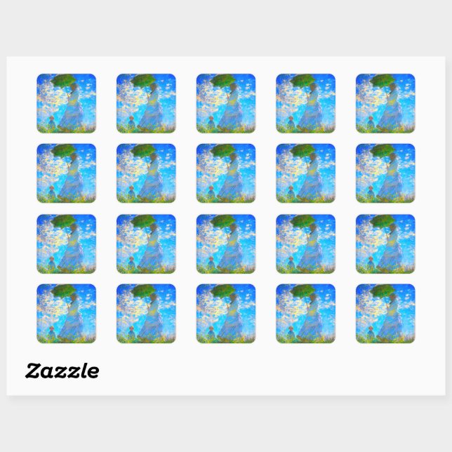 Monet Woman with a Parasol Square Sticker (Sheet)