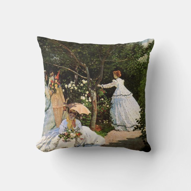 Monet Women in the Garden Throw Pillow (Front)