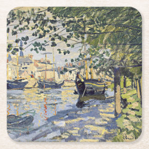 Monet's artwork, Seine at Rouen, Square Paper Coaster