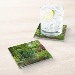 Monet's bridge over lily pond, Monet's garden Glass Coaster