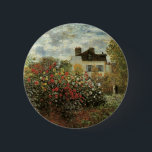Monet's Garden at Argenteuil by Claude Monet 6 Cm Round Badge<br><div class="desc">The Artist's Garden in Argenteuil (A Corner of the Garden with Dahlias) (1873) by Claude Monet is a vintage impressionism fine art floral nature painting. A country farm house is in the background. A couple in love is walking past a romantic spring season garden with blooming roses and other flowers....</div>