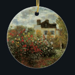 Monet's Garden at Argenteuil by Claude Monet Ceramic Tree Decoration<br><div class="desc">The Artist's Garden in Argenteuil (A Corner of the Garden with Dahlias) (1873) by Claude Monet is a vintage impressionism fine art floral nature painting. A country farm house is in the background. A couple in love is walking past a romantic spring season garden with blooming roses and other flowers....</div>