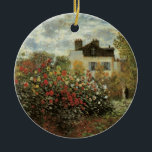 Monet's Garden at Argenteuil by Claude Monet Ceramic Tree Decoration<br><div class="desc">The Artist's Garden in Argenteuil (A Corner of the Garden with Dahlias) (1873) by Claude Monet is a vintage impressionism fine art floral nature painting. A country farm house is in the background. A couple in love is walking past a romantic spring season garden with blooming roses and other flowers....</div>