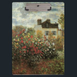 Monet's Garden at Argenteuil by Claude Monet Clipboard<br><div class="desc">The Artist's Garden in Argenteuil (A Corner of the Garden with Dahlias) (1873) by Claude Monet is a vintage impressionism fine art floral nature painting. A country farm house is in the background. A couple in love is walking past a romantic spring season garden with blooming roses and other flowers....</div>