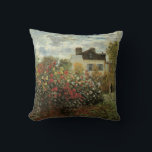 Monet's Garden at Argenteuil by Claude Monet Cushion<br><div class="desc">The Artist's Garden in Argenteuil (A Corner of the Garden with Dahlias) (1873) by Claude Monet is a vintage impressionism fine art floral nature painting. A country farm house is in the background. A couple in love is walking past a romantic spring season garden with blooming roses and other flowers....</div>