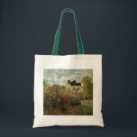 Monet's Garden at Argenteuil by Claude Monet Tote Bag<br><div class="desc">The Artist's Garden in Argenteuil (A Corner of the Garden with Dahlias) (1873) by Claude Monet is a vintage impressionism fine art floral nature painting. A country farm house is in the background. A couple in love is walking past a romantic spring season garden with blooming roses and other flowers....</div>