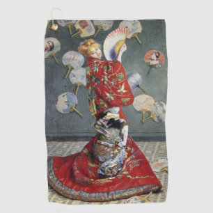 Monet's Iconic La Japonaise Woman in Striking Red Golf Towel