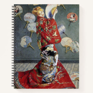 Monet's Iconic La Japonaise Woman in Striking Red Notebook