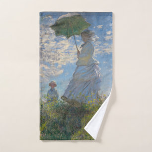 Monet's Woman with Parasol,Impressionist Landscape Bath Towel Set