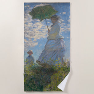 Monet's Woman with Parasol,Impressionist Landscape Beach Towel