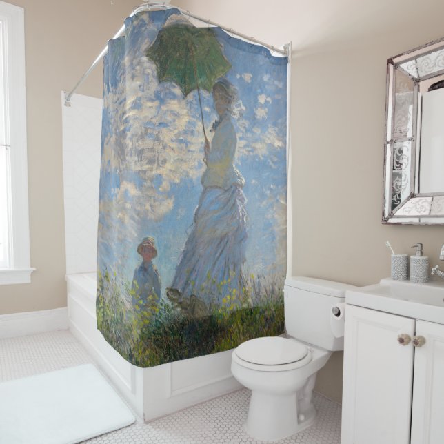 Monet's Woman with Parasol,Impressionist Landscape Shower Curtain (In Situ)
