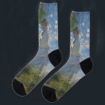 Monet's Woman with Parasol,Impressionist Landscape Socks<br><div class="desc">Claude Monet's Woman with a Parasol was painted in 1875 and is one of his iconic impressionist masterpieces. The painting depicts Madame Monet and her son, captured in a windy outdoor setting. The woman is holding a parasol, and the child stands beside her. The scene is set against a vibrant...</div>