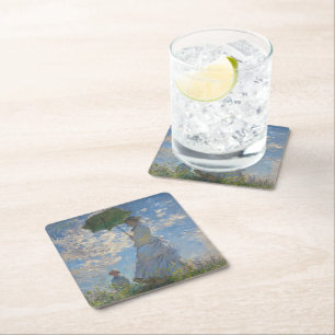 Monet's Woman with Parasol,Impressionist Landscape Square Paper Coaster