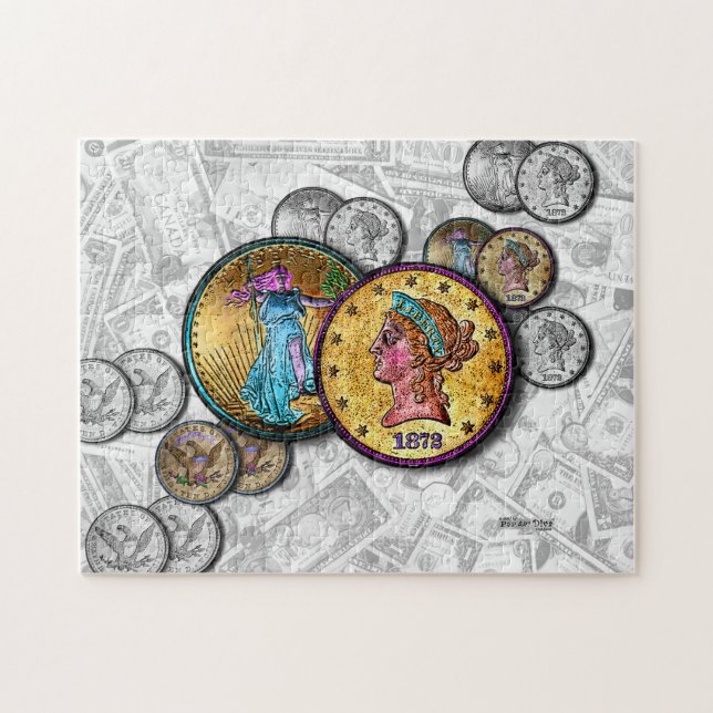 Money Big Coins Gold Dollar  Puzzle (Horizontal)