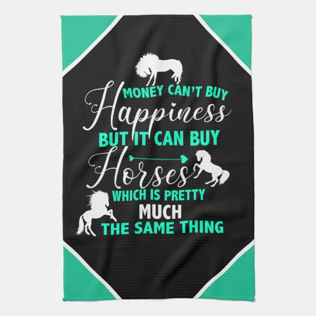 Money Can Buy Horses Mint Green    Tea Towel (Vertical)