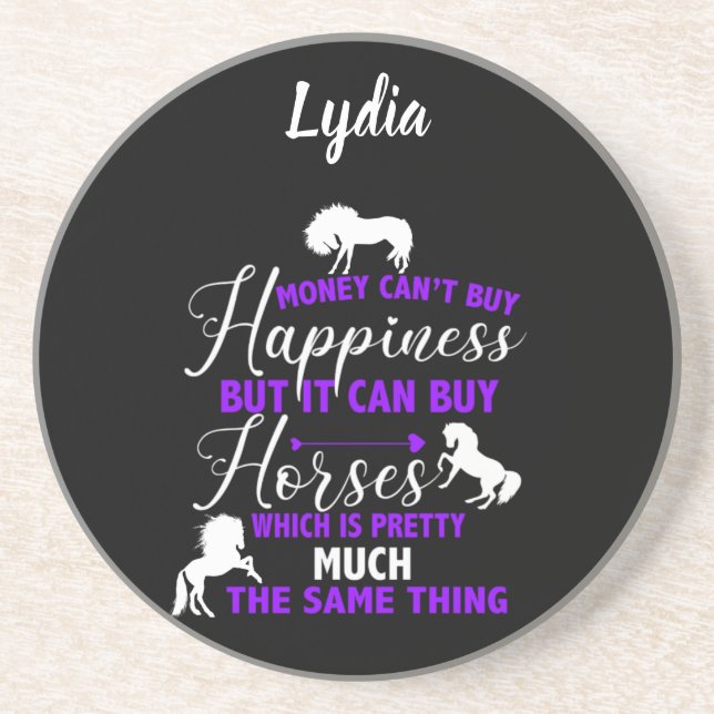 Money Can Buy Horses Purple Personalised  Coaster (Front)