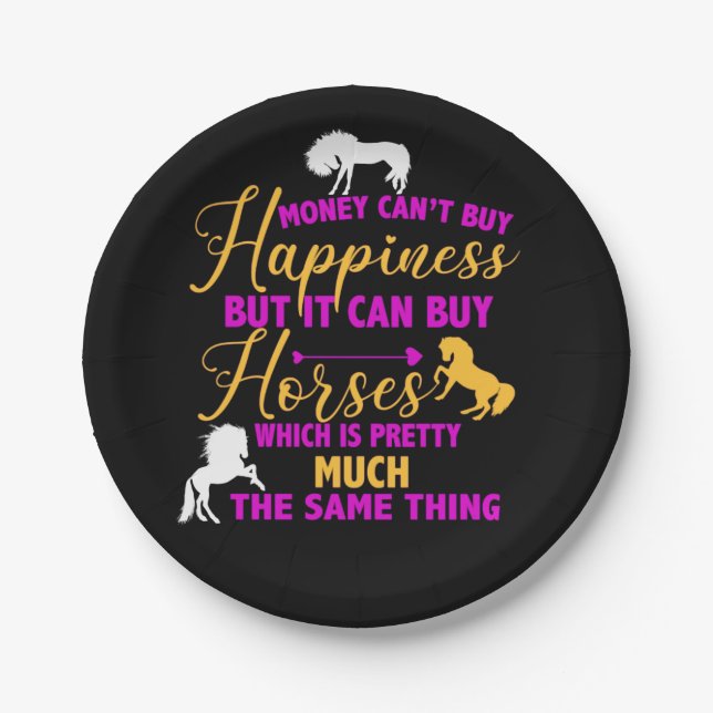 Money Can Buy Horses Purple Yellow    Paper Plate (Front)
