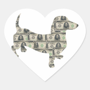 Money Dachshund Wall Street Heart Sticker