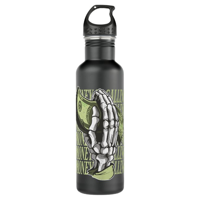 Money Is Calling Dollar Sign Skeleton Hand Busines 710 Ml Water Bottle (Front)
