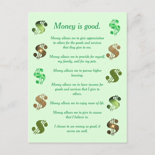 Money is good, Affirmations on Postcards (Front)