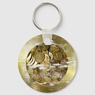 Money makes the world go around, money globe gold key ring