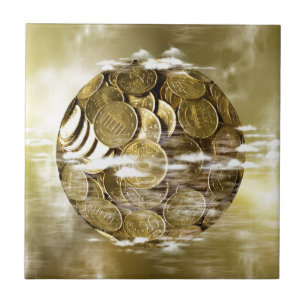 Money makes the world go around, money globe gold tile