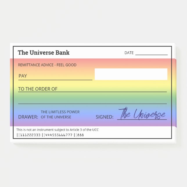 Money Manifestation Rainbow Blank Check Post-it Notes (Front)