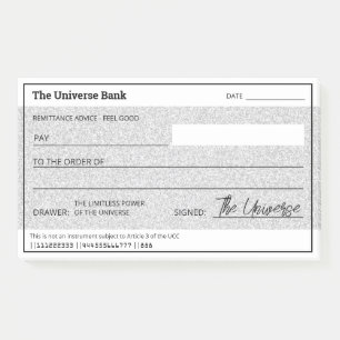Money Manifestation Silver Glitter Blank Check Post-it Notes