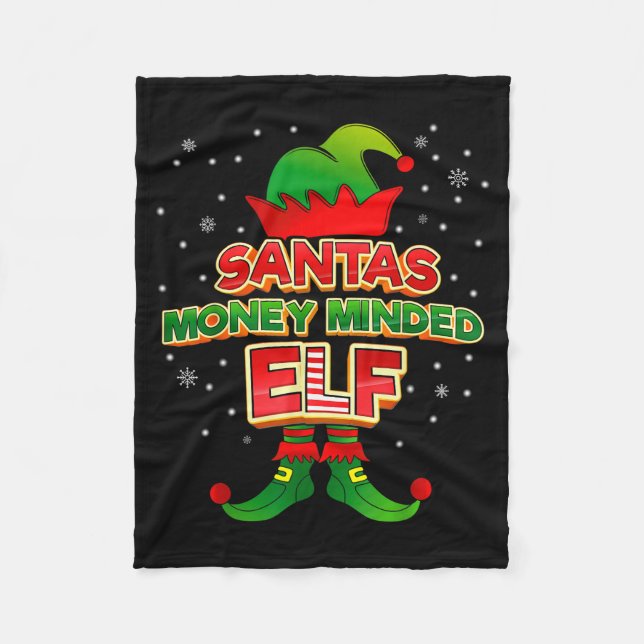 Money Minded Elf Christmas Matching Costumes X-mas Fleece Blanket (Front)