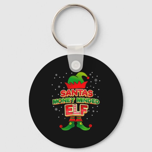 Money Minded Elf Christmas Matching Costumes X-mas Key Ring (Front)