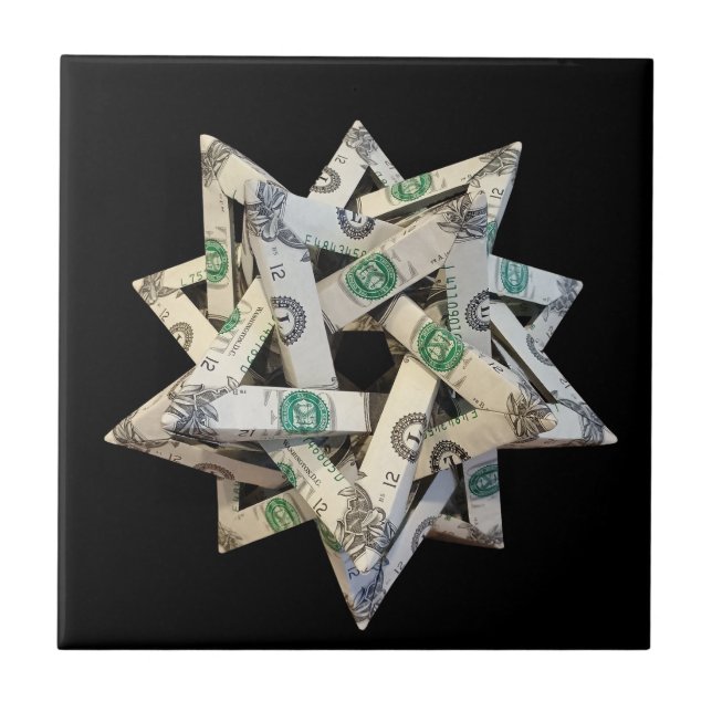 Money Origami Five Intersecting Tetrahedra Ceramic Tile (Front)