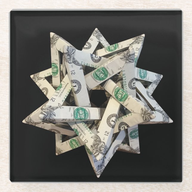 Money Origami Five Intersecting Tetrahedra Glass Coaster (Front)